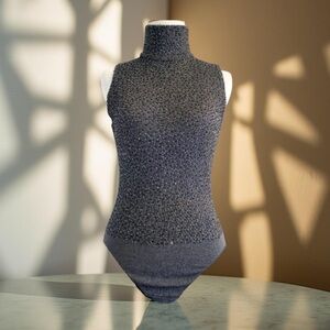 DONNA KAREN beaded wool sleeveless bodysuit with high neck VINTAGE 90s